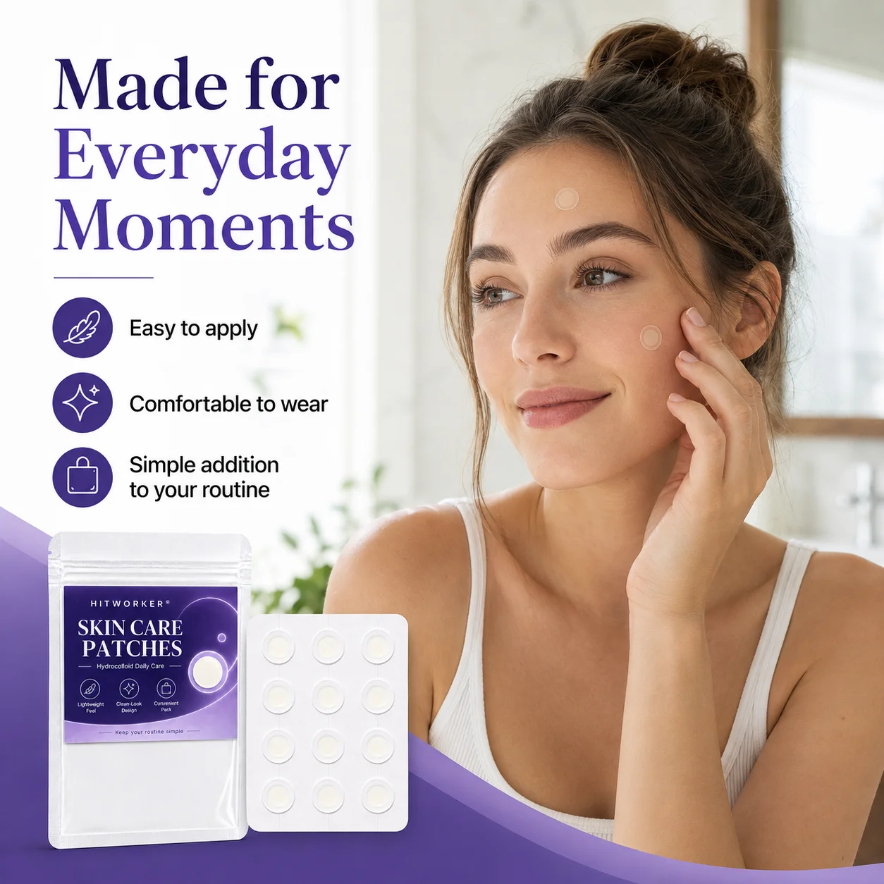 12PCS Hydrocolloid Skin Care Patches, Lightweight Clear-Look Face Spot Covers, Comfortable Daily Wear, Portable Facial Care