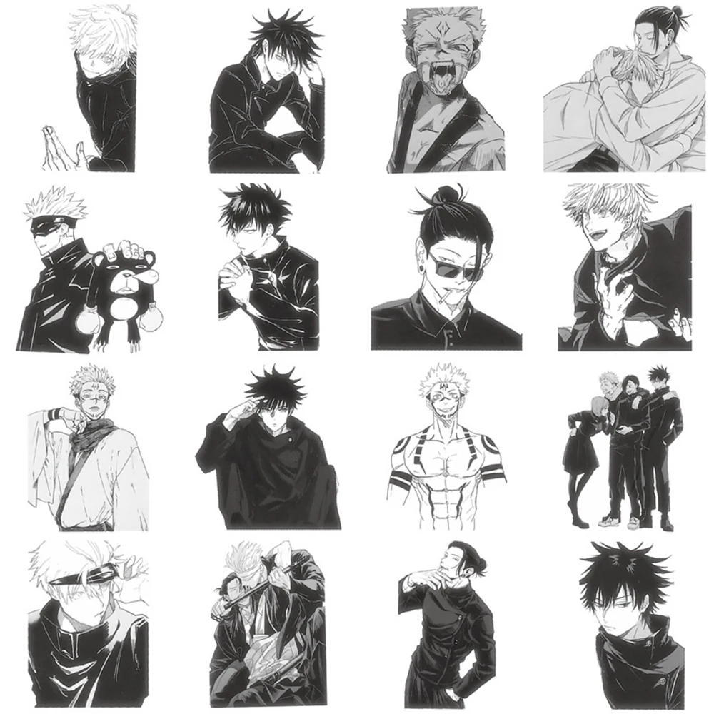 10/30/60pcs Jujutsu Kaisen Anime Stickers Waterproof DIY Skateboard Phone Notebook Cool Black and White Manga Decals Decoration