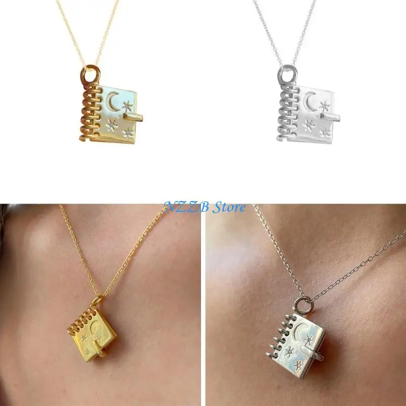 

T21F Photo Album Necklace Openable Pendant Necklace Encarved Star Moon Love Vows