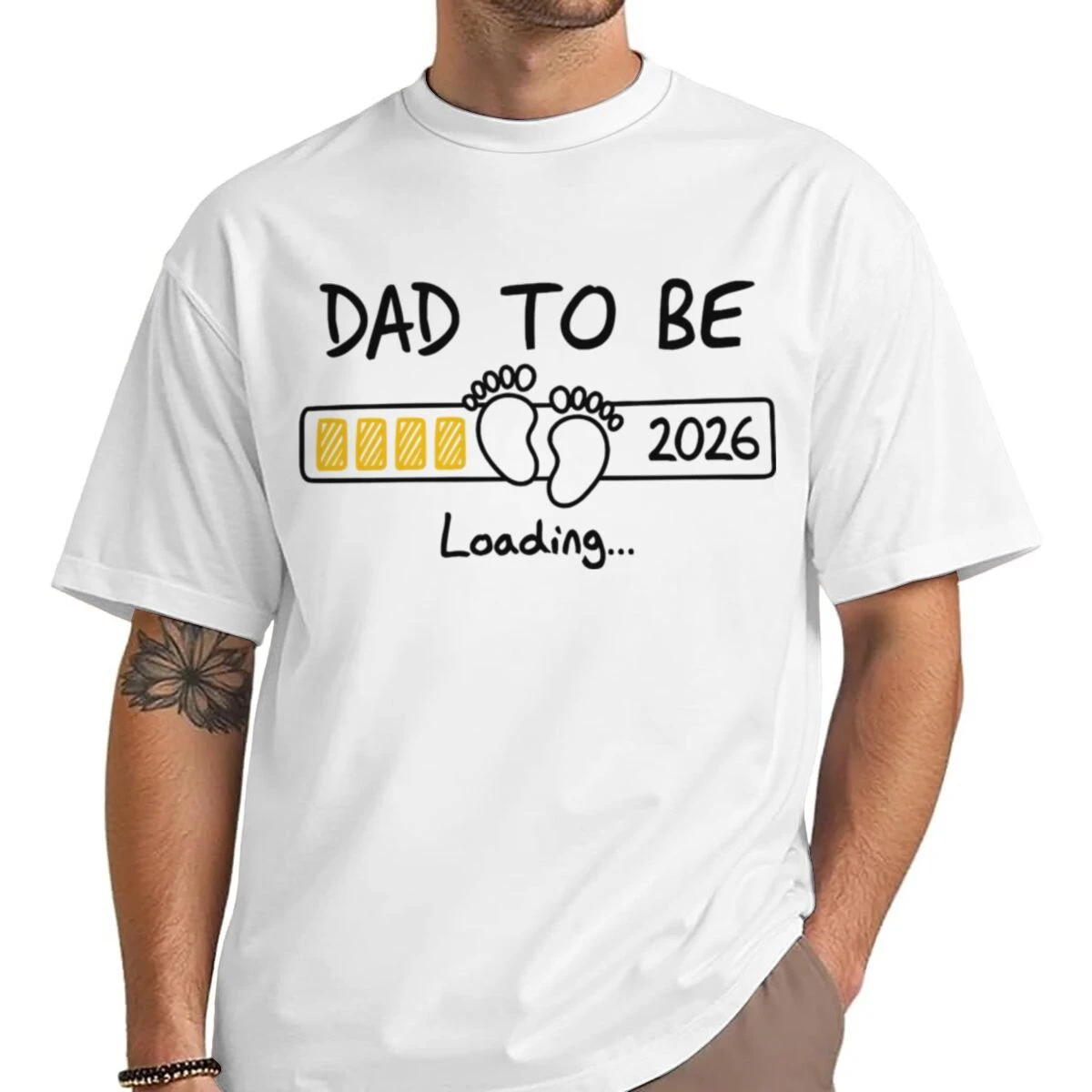 2026 Dad To Be Loading T-shirt Cute Baby Feet Progress Bar Print New Father Announcement Summer Loose Cotton Short Sleeve Tee