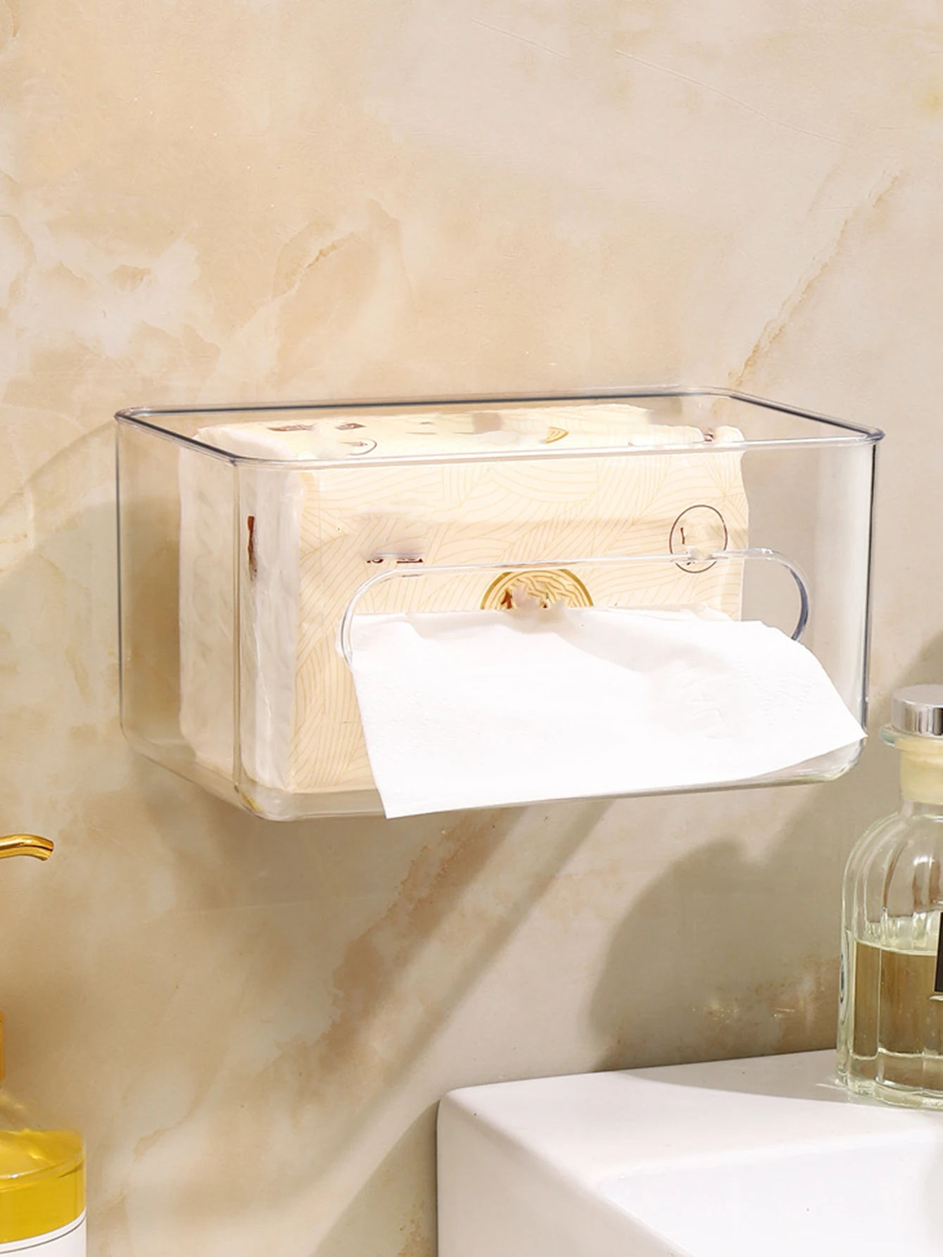 A wall-mounted tissue box, paper towel storage box, acrylic transparent napkin box, bathroom punch-free