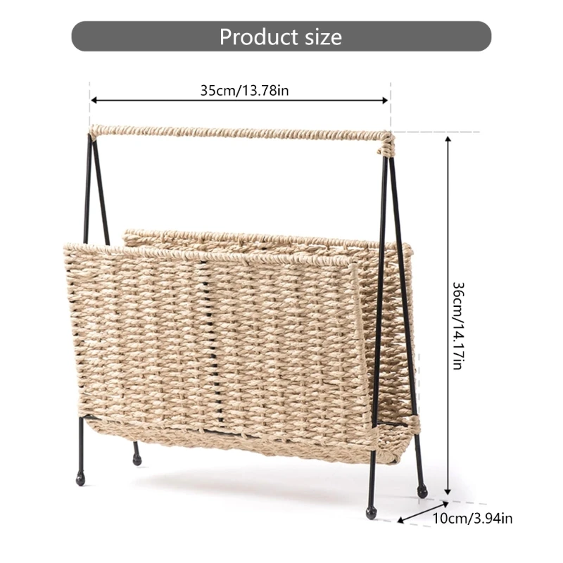 Hand Woven Magazine Holder Rack Standing Organiser Basket for Books Magazines Newspapers Letters Office Bedroom Nursery