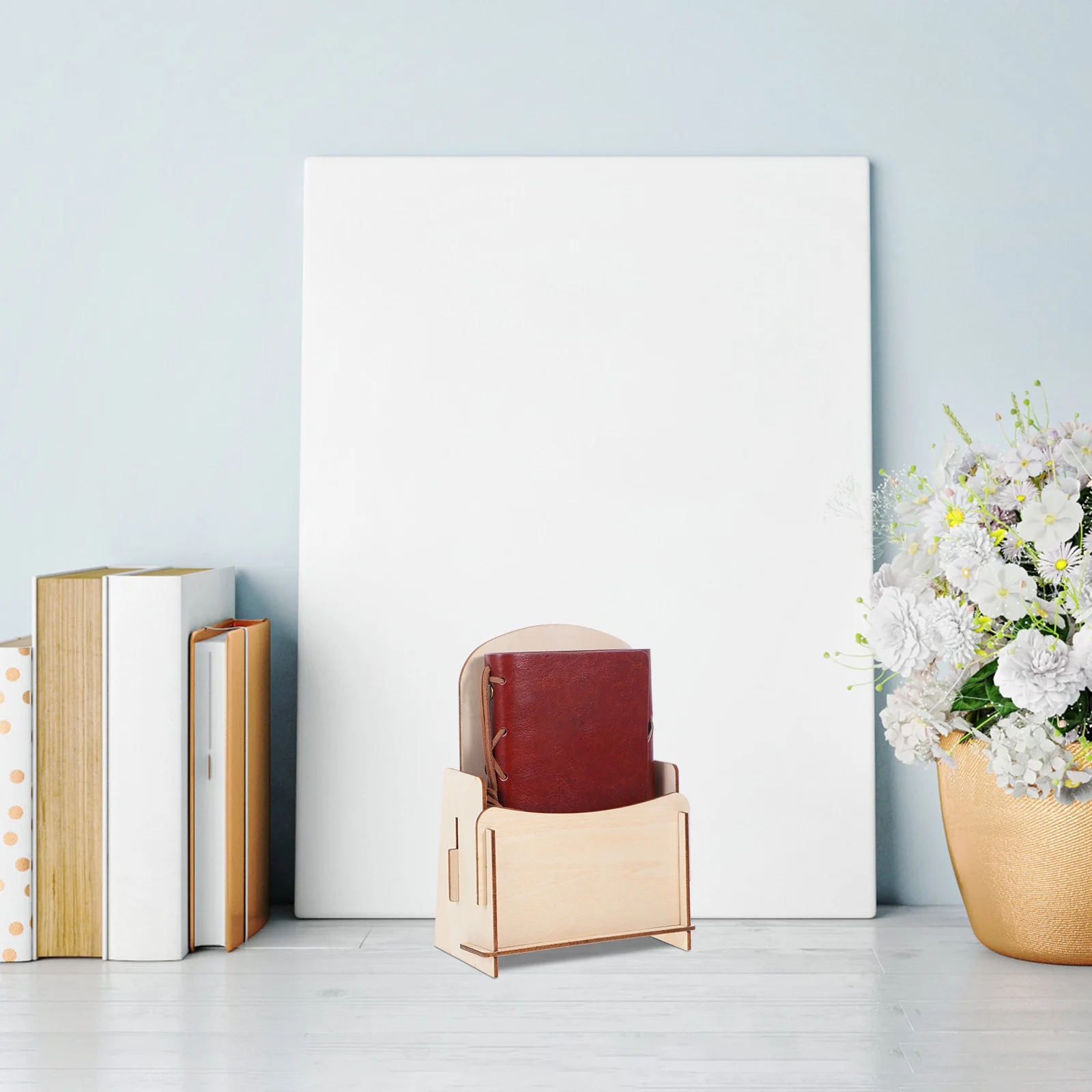 

Wood Desktop Storage Rack Small Office Bookshelf Table for Books CDs Organizer Workstation Space Saving