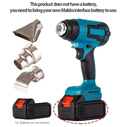 2000W Electric Heat Gun for Makita 18V Battery Cordless Handheld Hot Air Gun with 3 Nozzles Industrial Home Hair Dryer