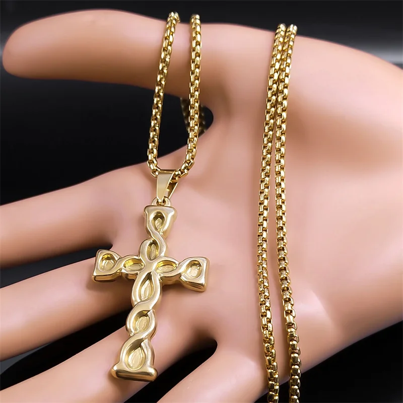 Knot Cross Pendant Necklace for Men Women Stainless Steel Gold Color Male Female Necklaces Minimalist Jewelry colares NFF56S02
