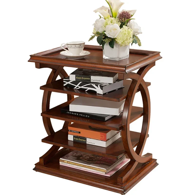 Corner Table Living Room Side Table Sofa Square Solid Wood Small Square Magazine Rack Storage