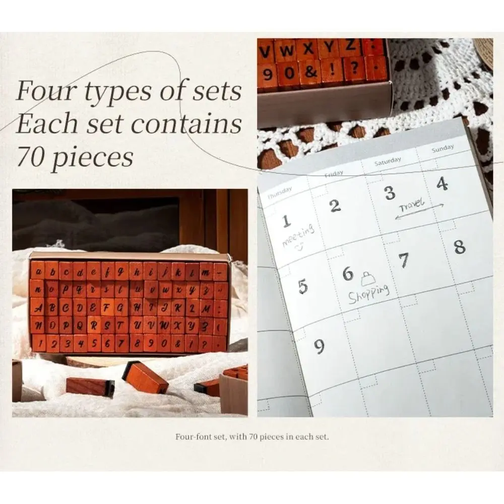 70 Pcs Wooden Handle Wooden Rubber Stamp Set Standard Size Rubber Stamp Alphabet Letter Stamp Durable Precise