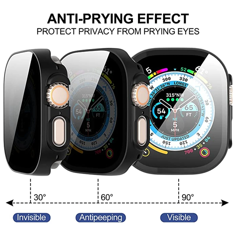 Screen Protector for Apple Watch Ultra 2 Case 49mm Unti-Spy Glass Hard PC Cover for IWatch 9 8 7 6 SE 5 4 45mm 44mm 41/40mm