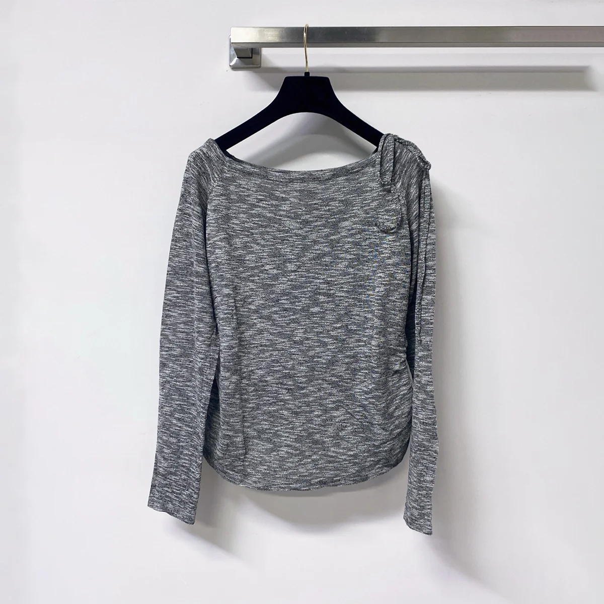 2026 High Quality Women's One Shoulder Long Sleeve Knitted Shirt with One Side Drawstring and Irregular Waist--hb727