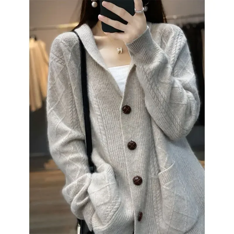 

Women's Autumn and Winter Fashion Elegant V-neck Solid Long Sleeve Knitwear Casual Versatile Loose Commuter Popularity Tops F400