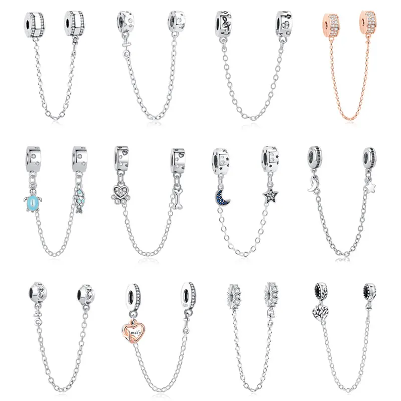 925 Sterling Silver Charms Safety Chain Music Notes Love Heart Pendant Beads Fit DIY Bracelets Bangles Women Diy Jewelry