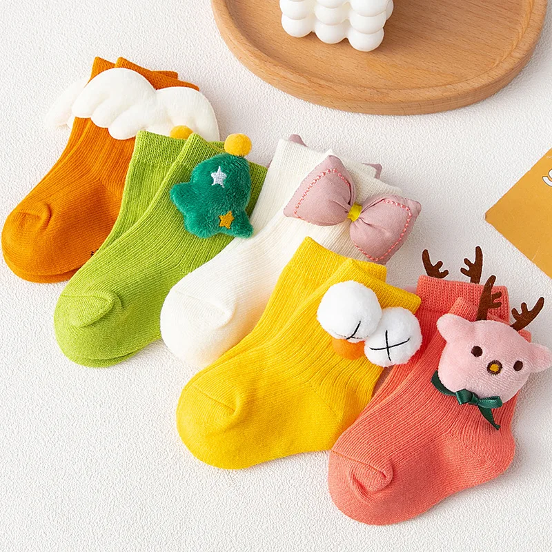 Korean Kawaii Children Candy Color Socks Cartoon Doll Baby Sleeping Slippers Stockings Newborn Infant Toddle Boys Girls Socks