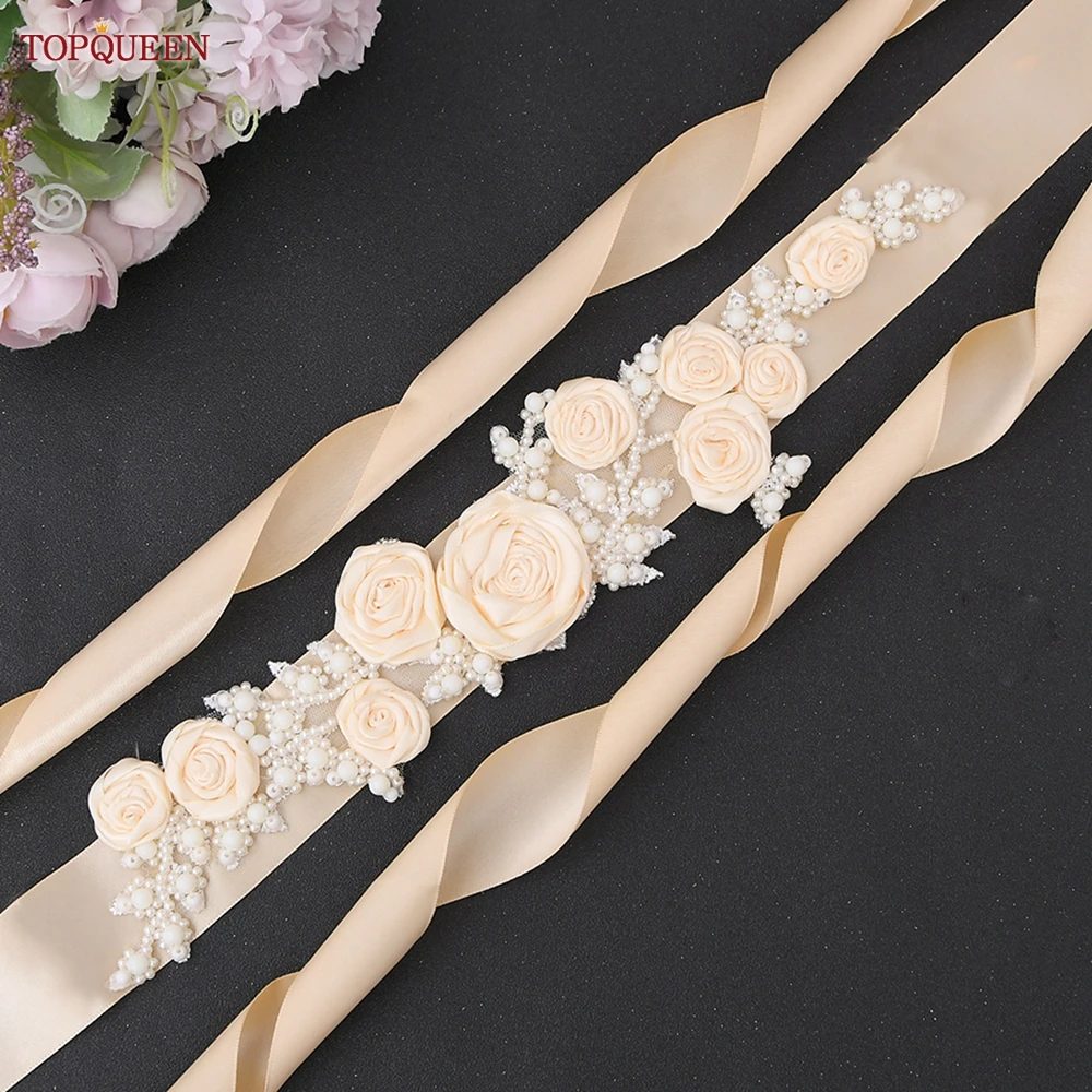 TOPCLS-Ceinture de robe de demoiselle d'honneur pour femmes, fleurs ivoire, perles, appliques, accessoires de décoration, EEN S323, environnement blanc, mariage, élégant