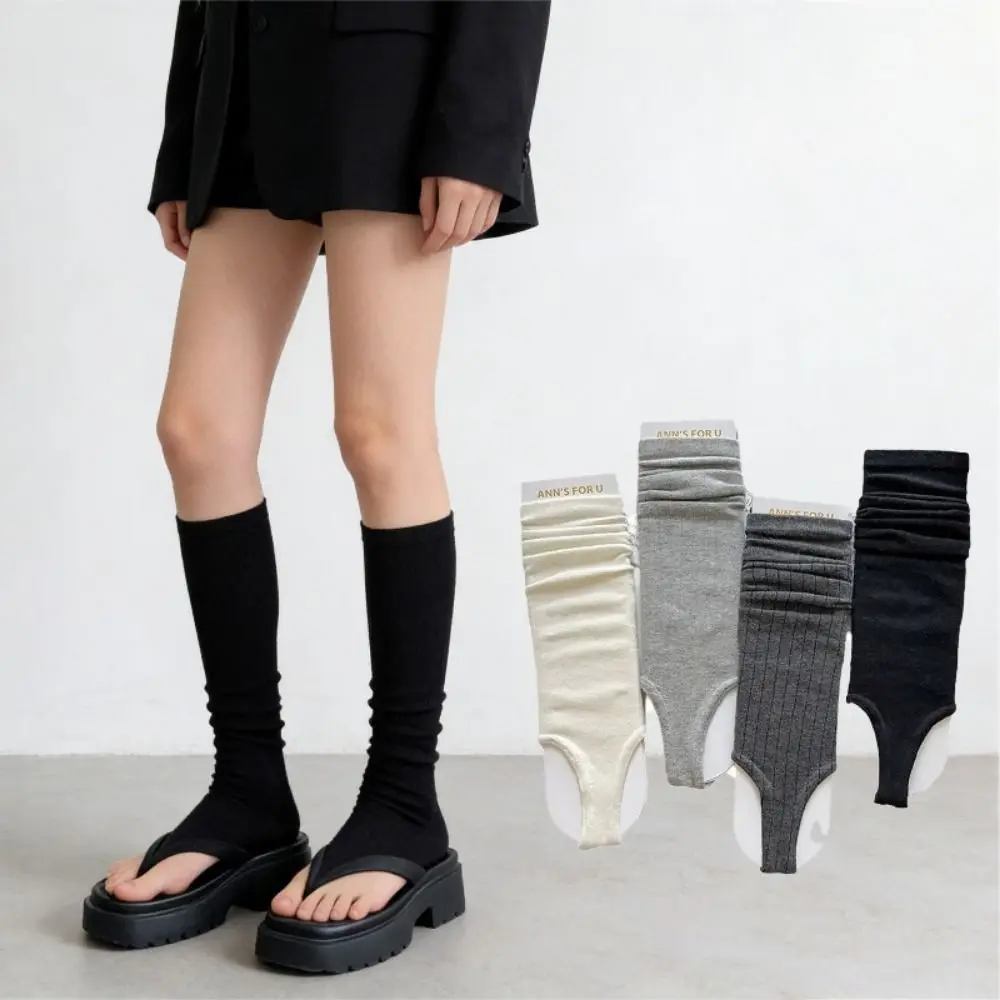 Solid Color Women's Leg Warmers Breathable Ultra-Thin Mid-calf Tube Socks Cotton Vertical Striped Women’s Fashion Socks Girls