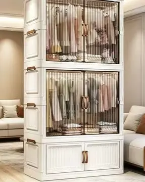 Plastic door folding cabinet multi-layer baby wardrobe storage cabinet starting from one piece - view 5
