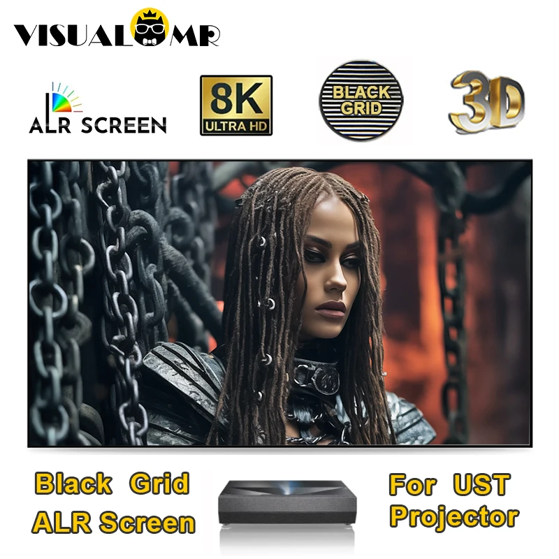 

2024 Black Grid ALR CLR UST Projection Screen PET Crystal Ambient Light Rejecting 3D 4K 8K 100inch 120inch for Short Projectors