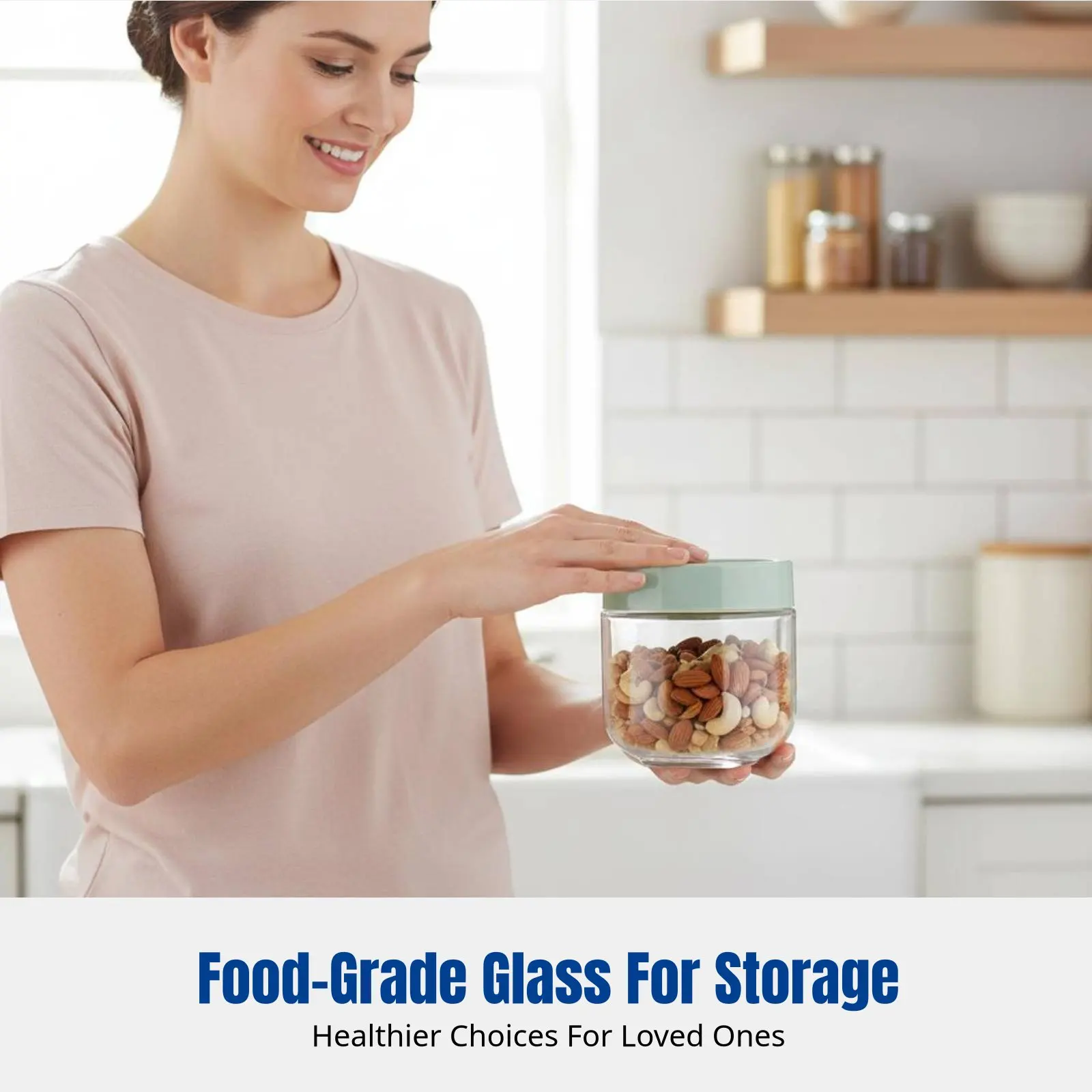 

Glass Sealed Jar, Round Kitchen Storage Container, Food Grade, Stackable, Moisture-Resistant, Multi-Color Lid