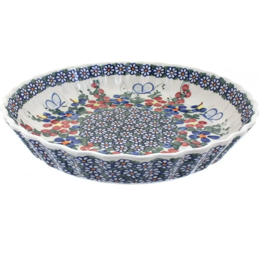 

Польская керамика — тарелка для пирога с красной садовой бабочкой — диаметр 10 дюймов — уникальные и прочные формы для выпечки, которые можно мыть в посудомоечной машине