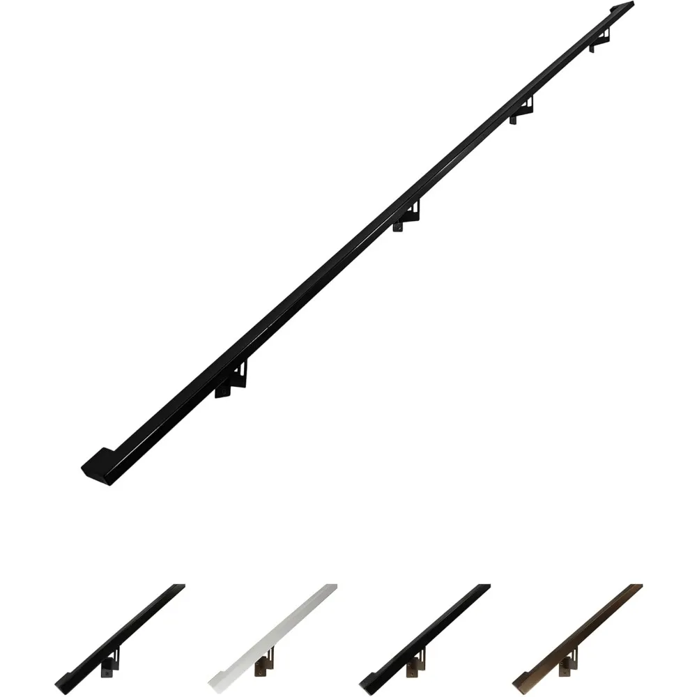 

Modern Aluminum Handrail Grab Bar Kit, Adjustable Steel Brackets Included, Returns to Wall, Powder Coated Finish (Black, 12 Foot