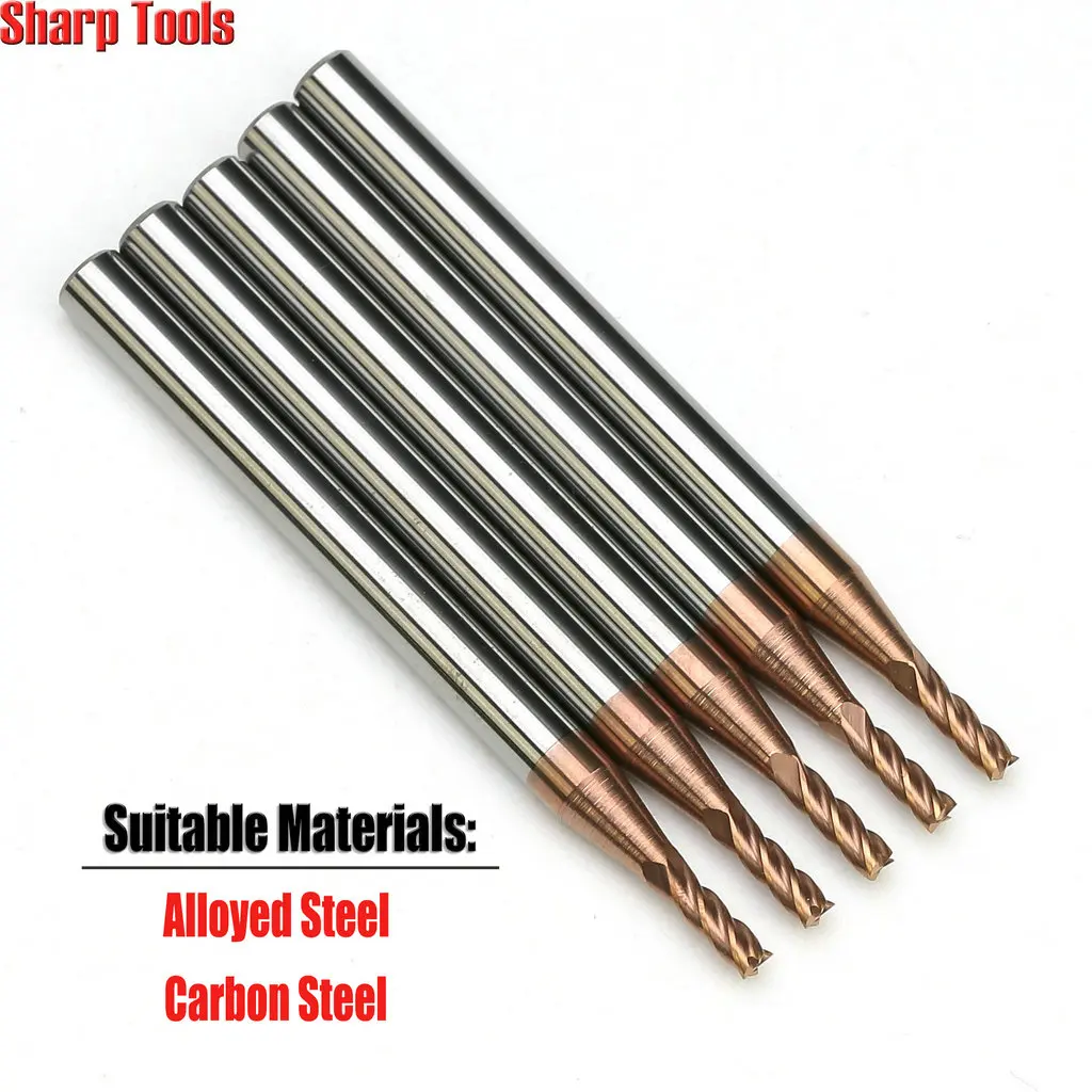 スパイラルタングステンカーバイドフライス工具、シャンク4mm、3mm、4フルート、鋼用hrc50、CNCルーターカッター、スロット付き、フェインドミルビット