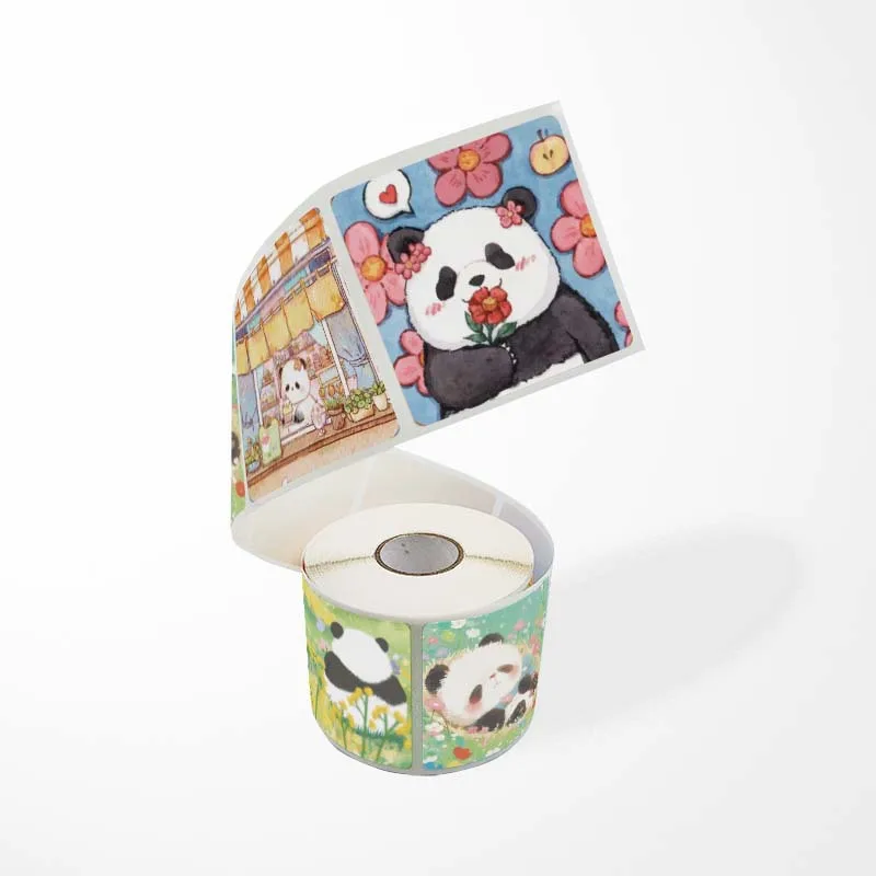 500pcs/Roll 25mm Square Cartoon Panda Stickers - Kids Cute Animal Adhesive Seals for Envelopes, Gifts, DIY Laptop Decoration