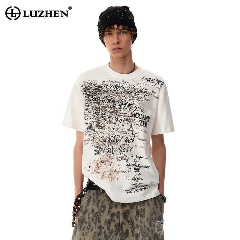 

LUZHEN 2025 Summer New Personalized Printed Short Sleeve T-shirts Men Fashion Loose Handsome Round Neck Tops Male Clothes JY3333