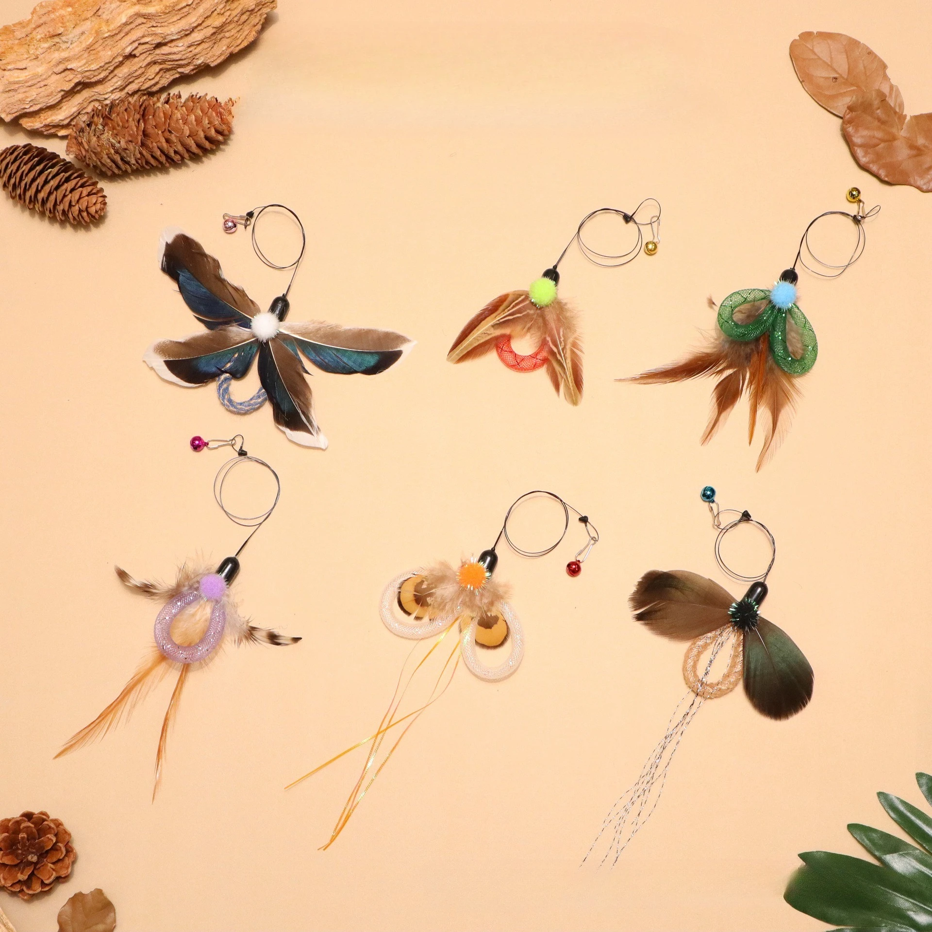 2pcs Random style Simulated Butterfly Replacement Head Cat Teaser Stick Fun Pet Cat Toy