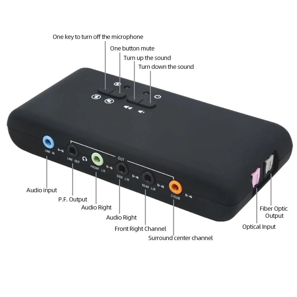 

7.1 Sound Card USB External Stereo Sound Card Cmi6206 Chipset USB Hid Class Spec 8 Channel External DAC Output Device with 2 MIC