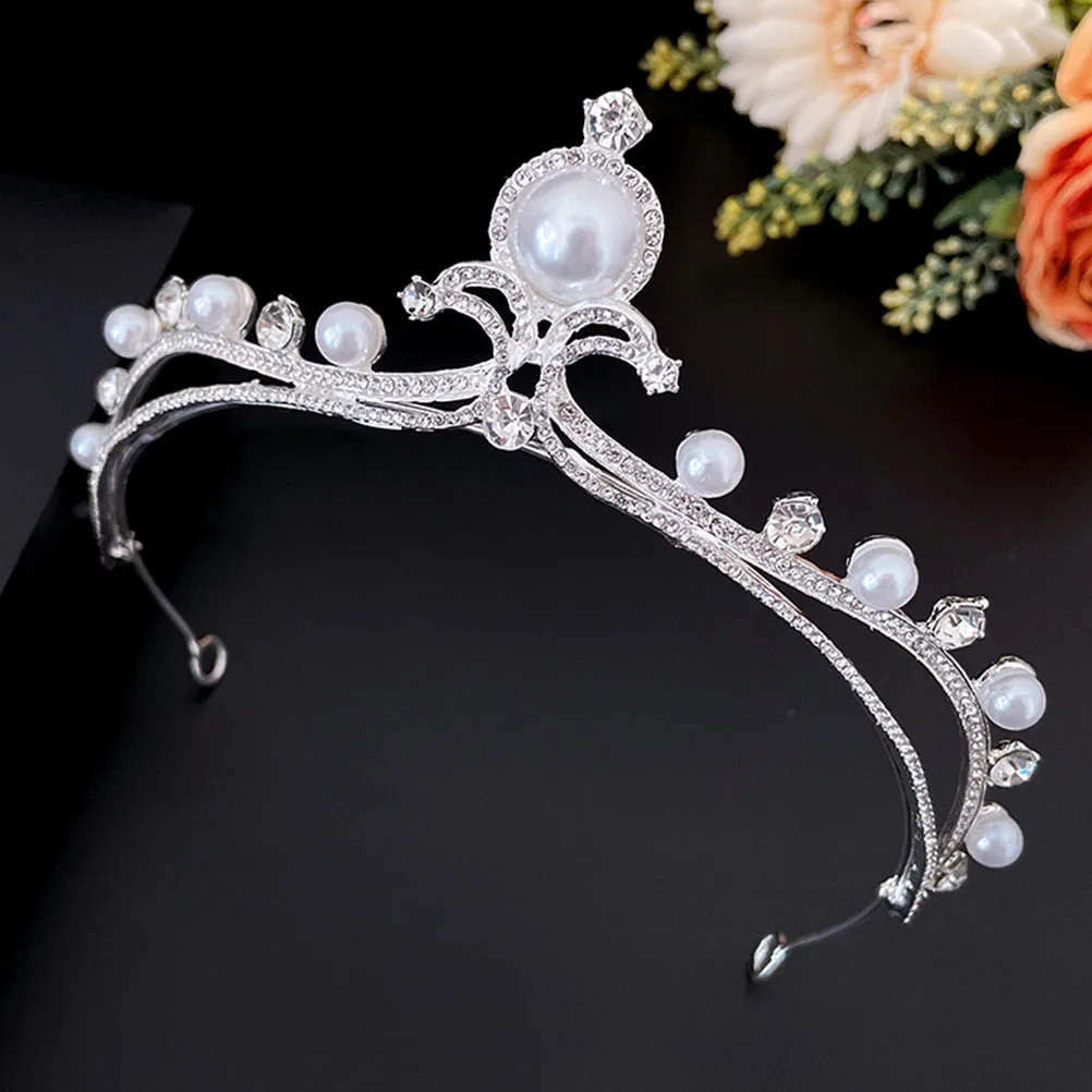 

Zinc Alloy Rhinestone Pearl Tiara Bridal Headpiece Durable Comfortable Wedding Crown Hair Accessories Elegant Retro