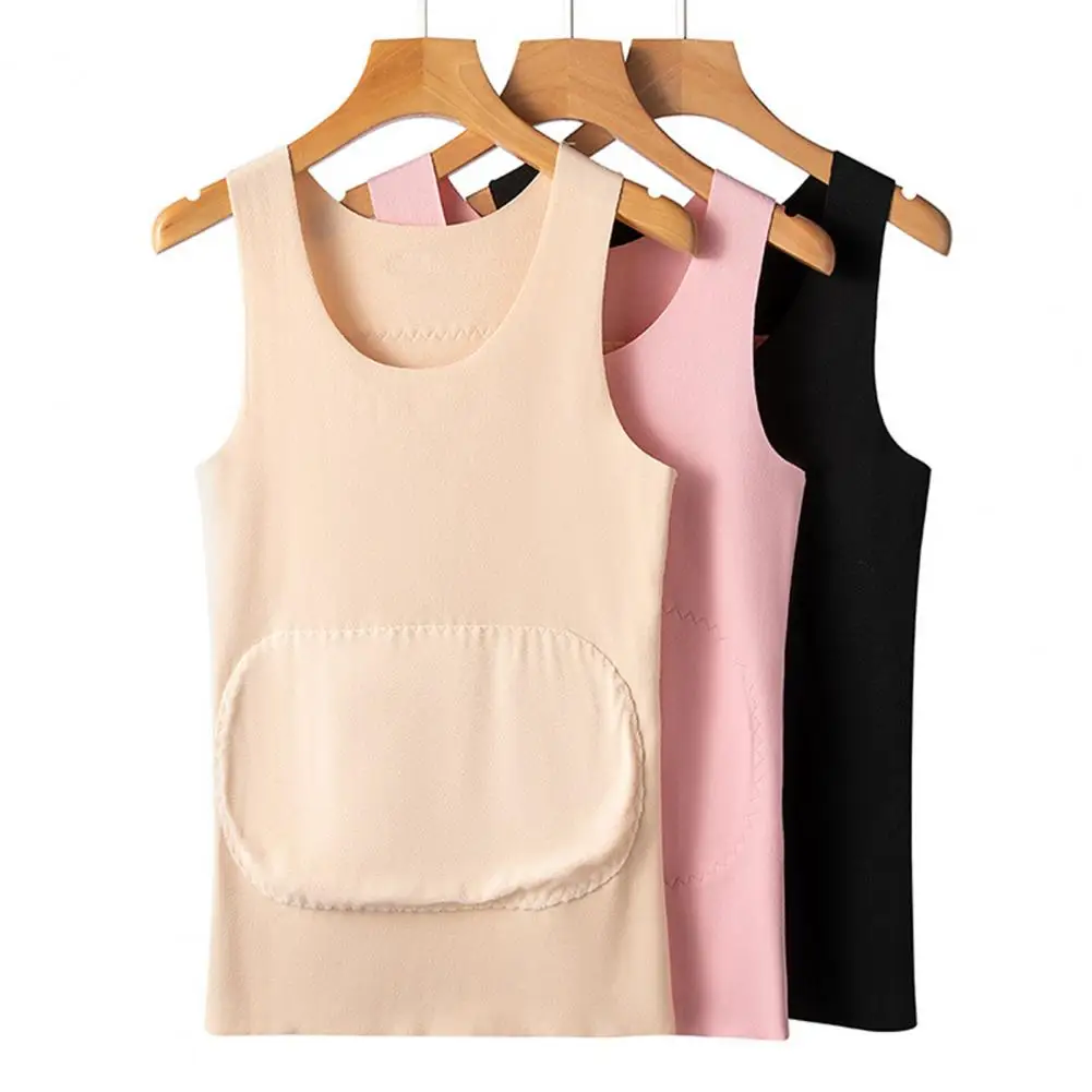 Skin-friendly Bottoming Shirt Cozy Plush Tank Top for Women Winter Thermal Undershirt with Belly Back Warmth Patch for Bedroom