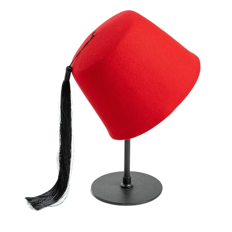 Fez Hat, with Black Tassels, Arounds The World Fancy Dress, Adult Dress Up Hats Beanie Caps Flat Top Hat