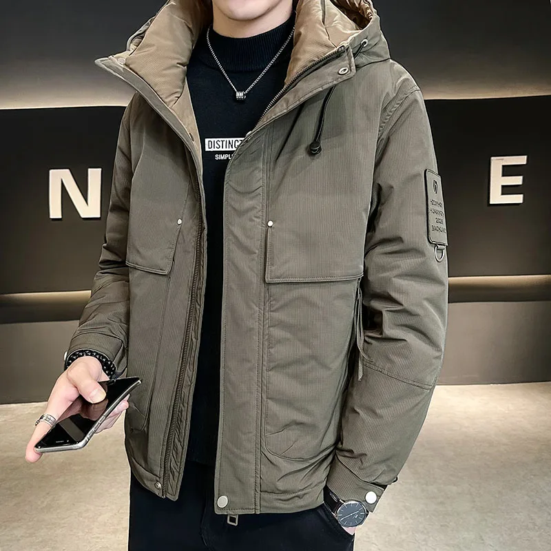 Casual 2024 Winter Men's Hooded Duck Down Jacket Streetwear Solid Loose Warm Puffer Coat Outdoor Windproof Thicken Down Clothing