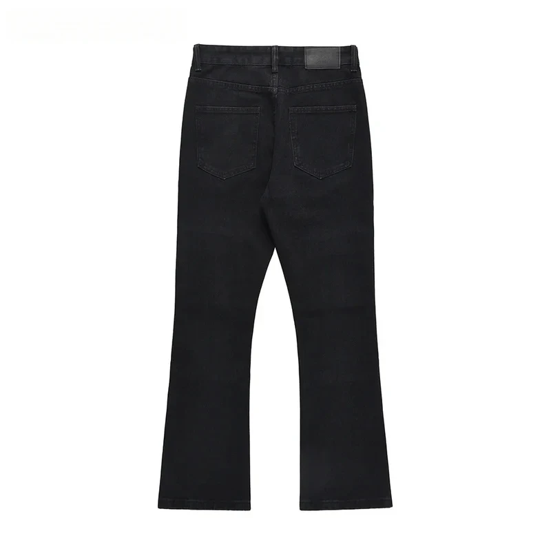 【Mirrordust】Multi-Pocket Flared cargo Pants Mens High Street Washed Black Casual Straight-leg Pants Men Jeans