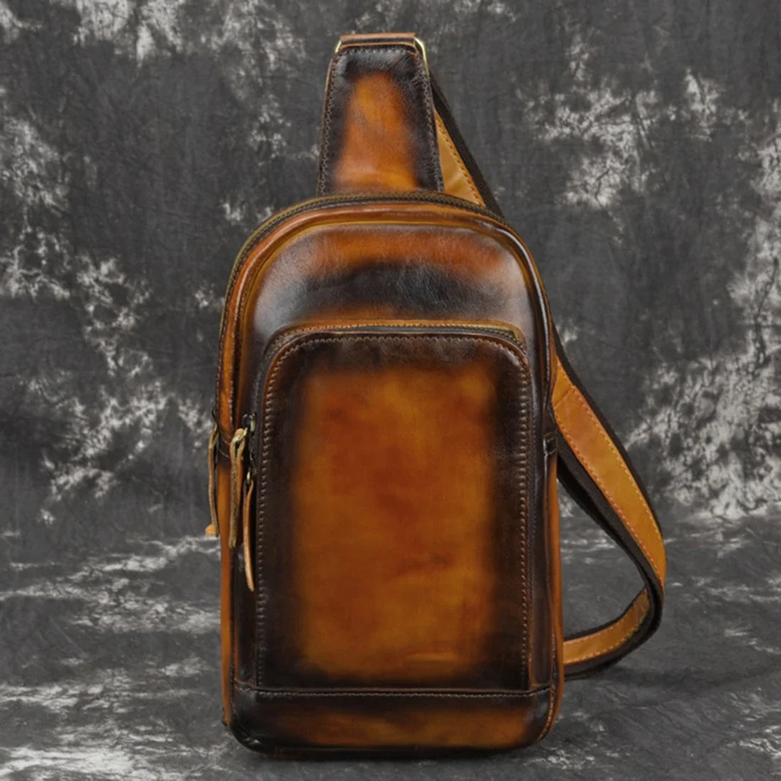 Real Cowhide Men Chest Bag Shoulder Cross body Bags Brush Color Retro Male High Quality Genuine Leather Sling Rucksack Backpack