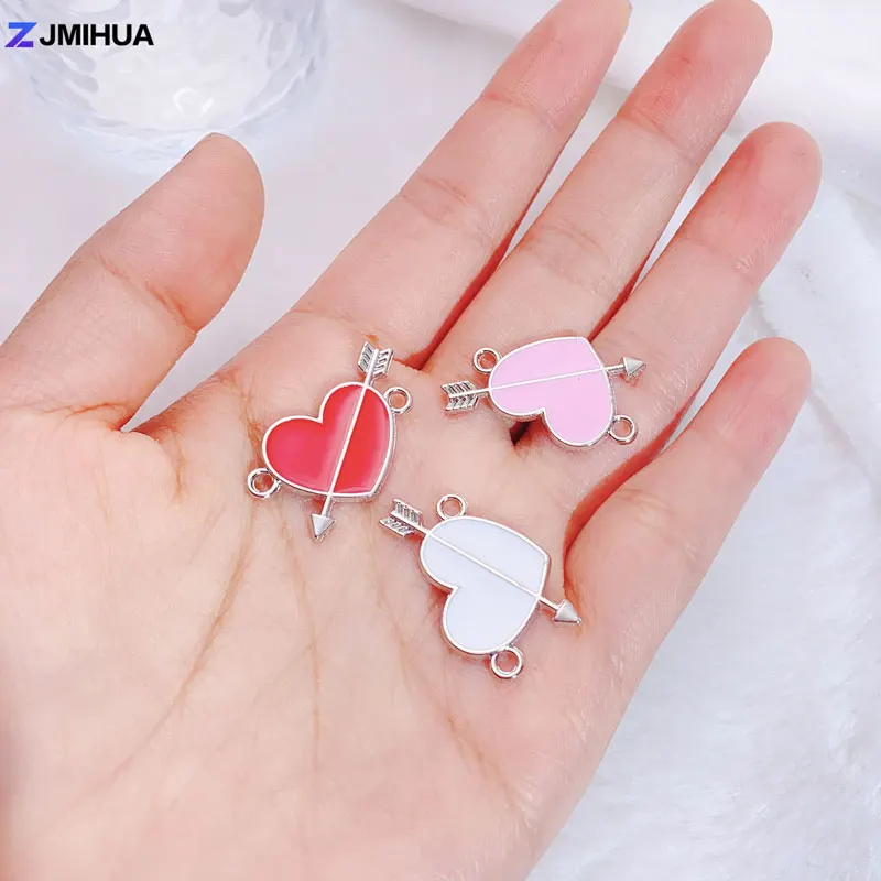 

15pcs Enamel Charms Cupid Heart Connectors For Jewelry Making Findings DIY Handmade Bracelets Pendants Supplies Accessories