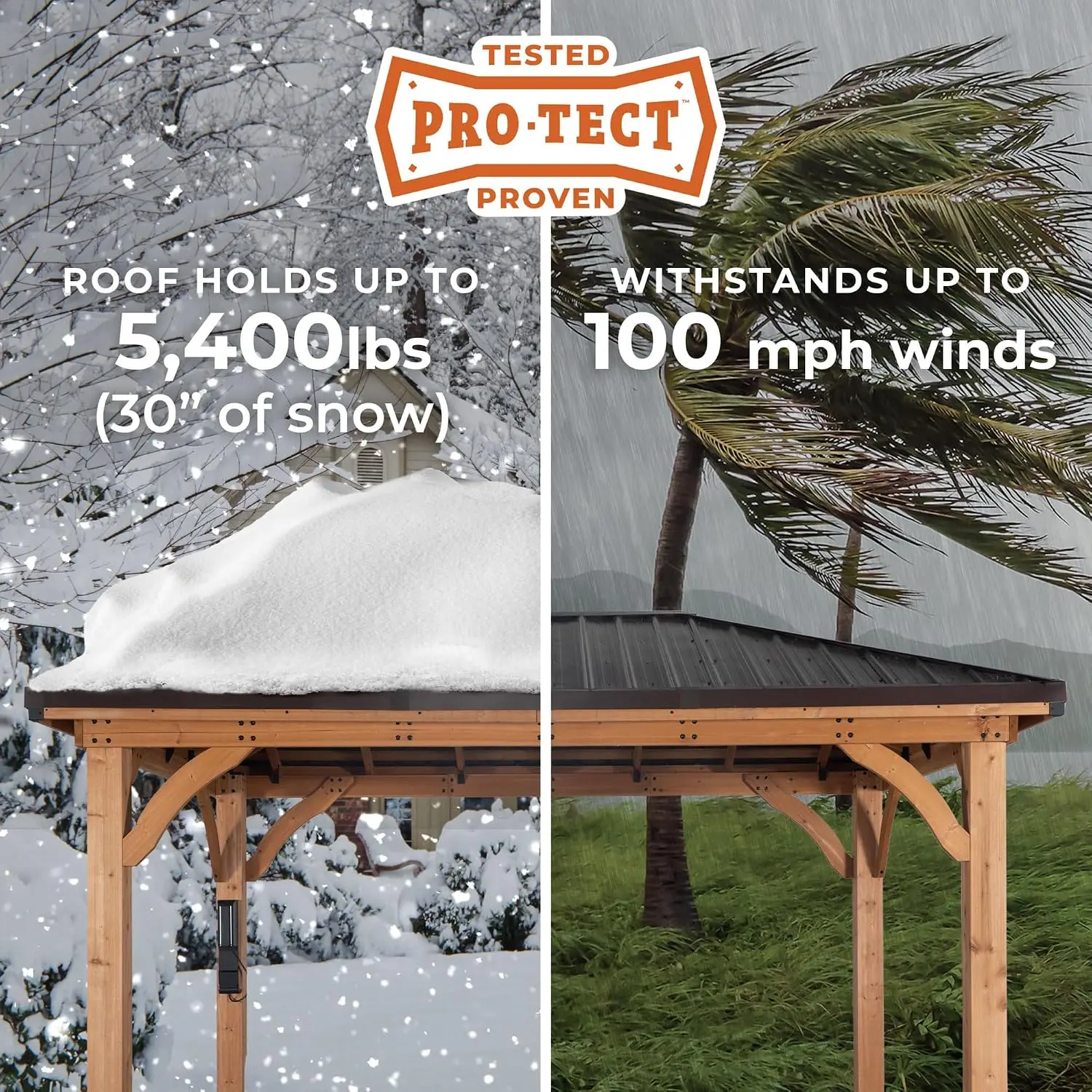 Barrington 10' x 10' Cedar Wood Outdoor Gazebo Pavilion with Hardtop Galvanized Steel Hip Roof, Snow Support, Wind Resistance, P