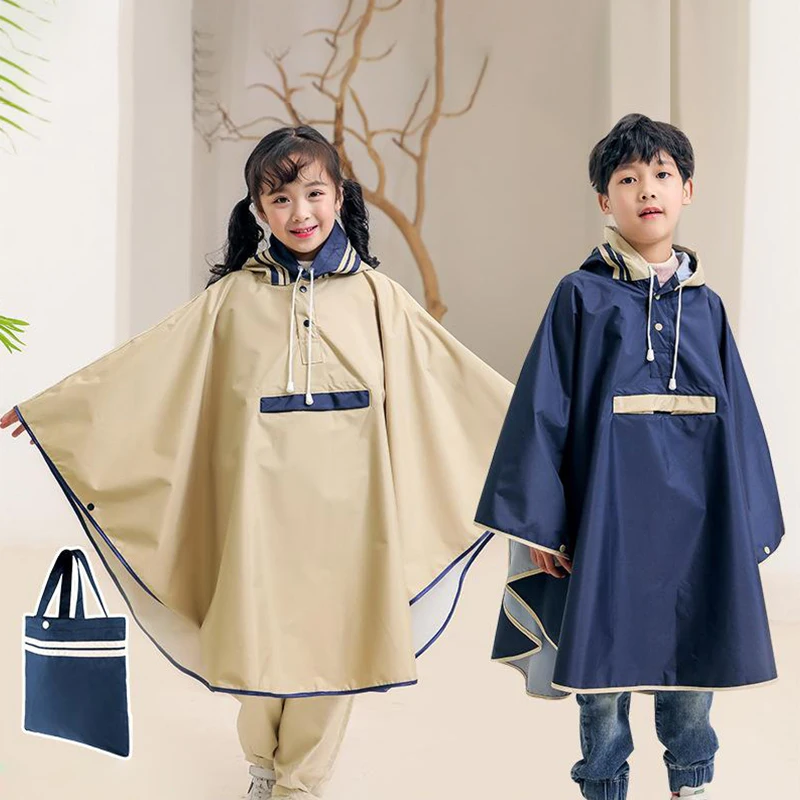 Children's Raincoat Cloak Style Boys And Girls School Bags Senior Primary School Children's Poncho Riding Electric Car Raincoat