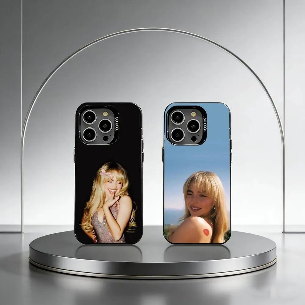 

S-Sabrina Carpenter Singer Phone Case For iPhone 17,16,15,14,13,12,11 Plus,Pro Max,XS,Colored Silver Plated Inside Cover