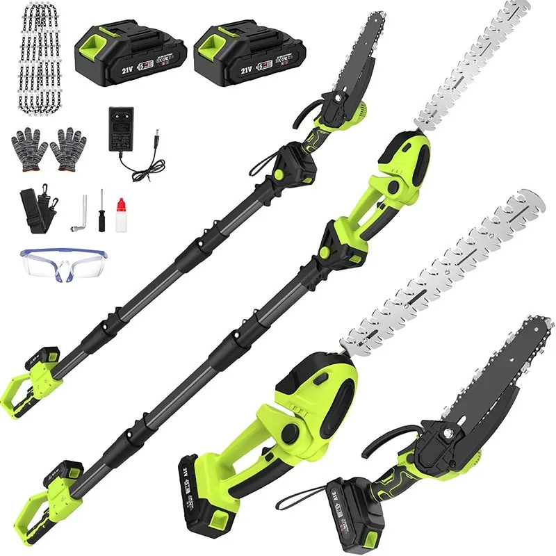 3 in 1 Garden Tool Set Electric High-branch Pruning Shears Lithium-ion High-branch Saws Folding Poles for Gardening