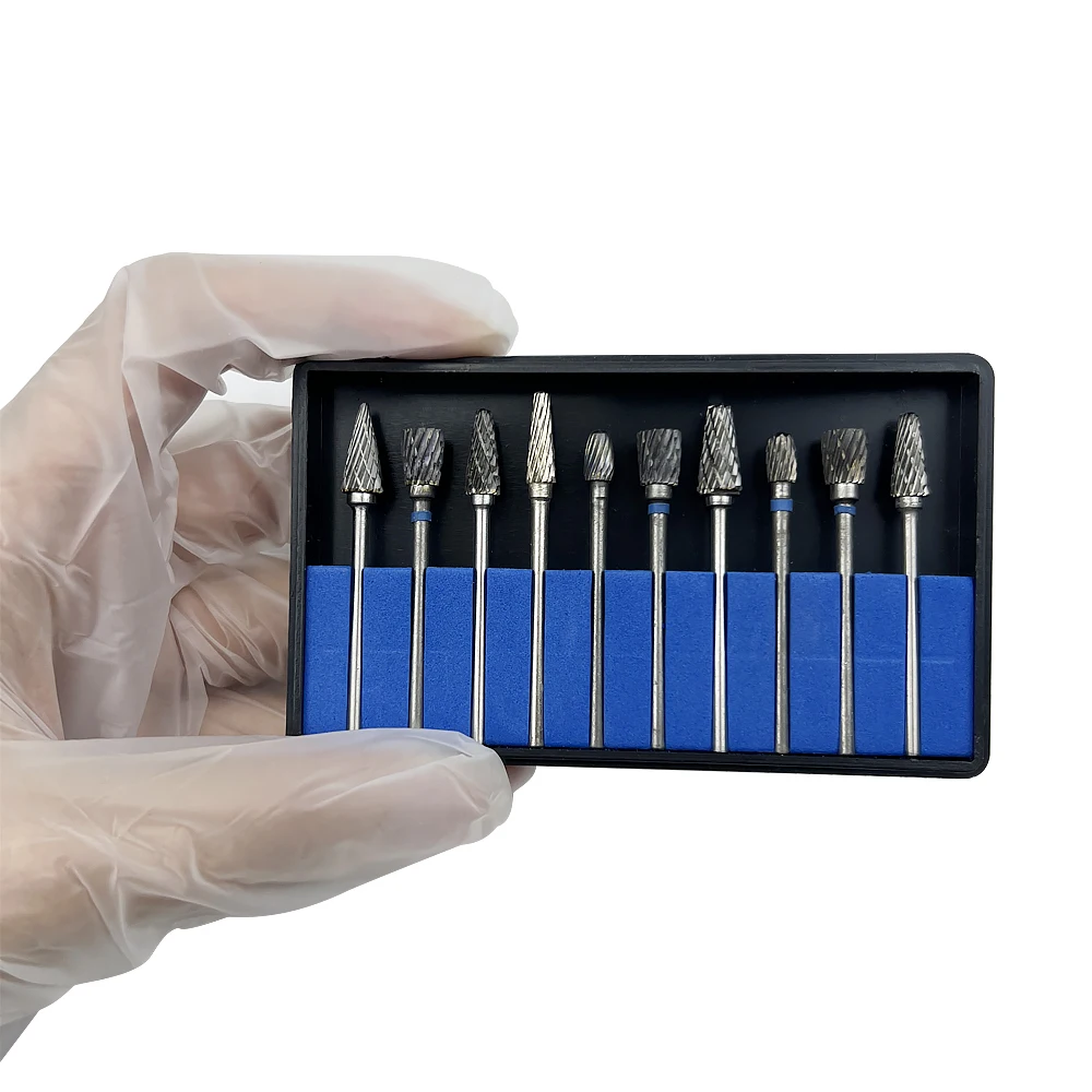 10pcs Dental Grinding Heads Carbide Burs Kits Dentistry Lab Burrs Tooth Drill Hard Alloy Cut Rotary File Dentist Instruments