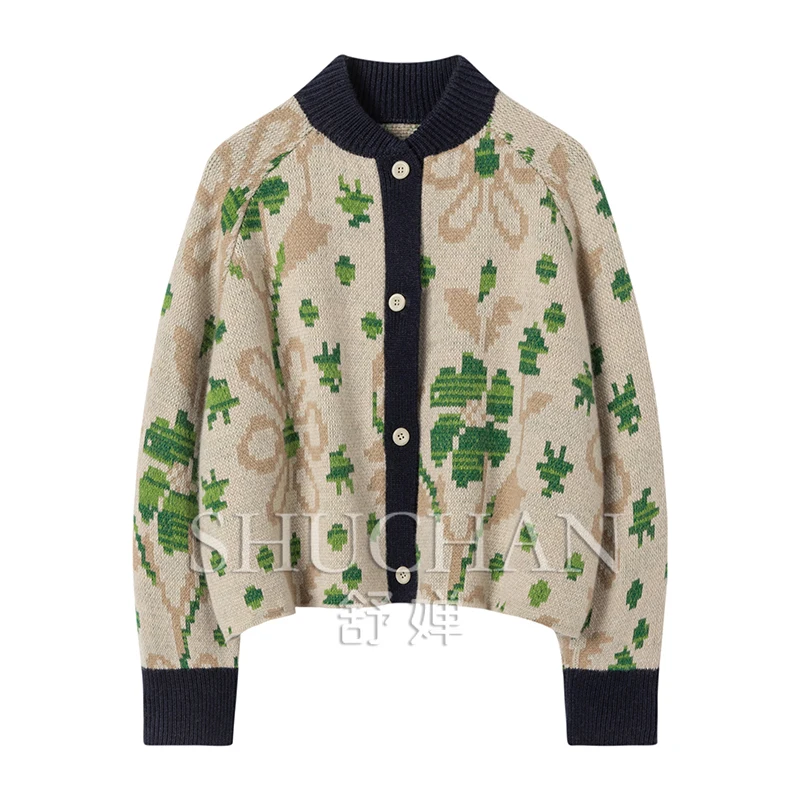 

retro sweater women 100% cashmere new Floral knitted cardigan sueter mujer invierno cardigan feminino