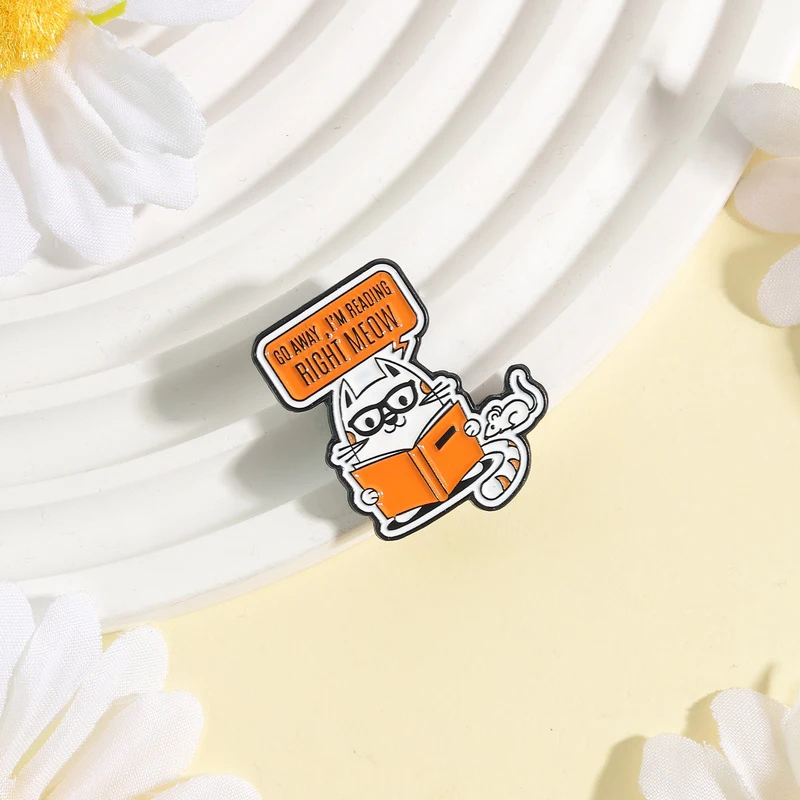 Go Away I'm Reading Right Meow Enamel Pins Cartoon Brooch Lapel Badge Cute Animal Jewelry Accessory Gifts For Friends