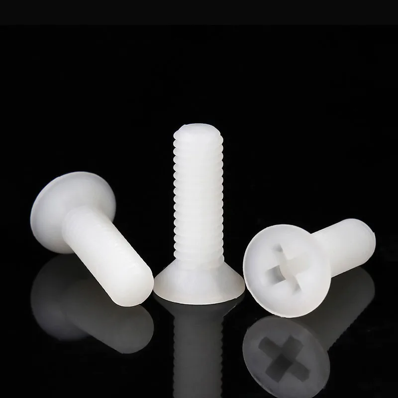 M2 M2.5 M3 M4 M5 M6 M8 Sekrup Kepala Countersunk Silang Nilon Putih Baut Kepala Datar Silang Isolasi Plastik 20/50/100 Buah