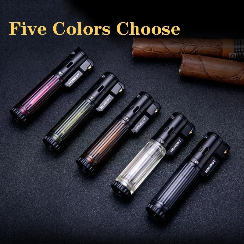 Honest Mini Spray Gun Grinding Wheel Lighter Windproof Spray Torch Lock Fire Visible Fuel Tank Outdoor Portable Igniter