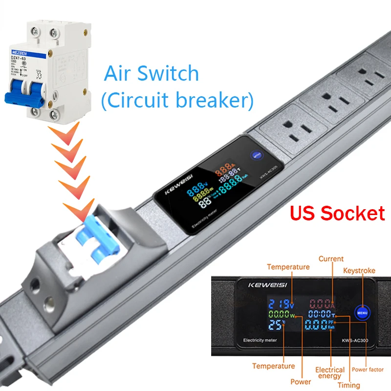 Imagem -02 - Distribuição sem Linha Pdu Gabinete de Rede Instrumento de Medição de Tensão do Soquete dos Eua 27 Maneiras 4000 w 8000w Unidade de