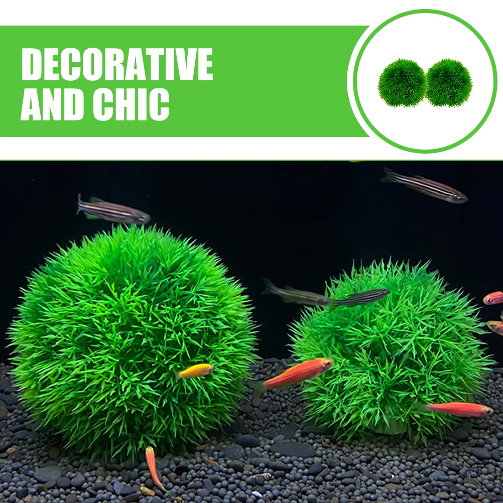 

2 Pcs Aquatic Grass Ball Decorations Realistic Simulated Plants Fish Tank Aquarium Ornaments Home Decor Fake Green