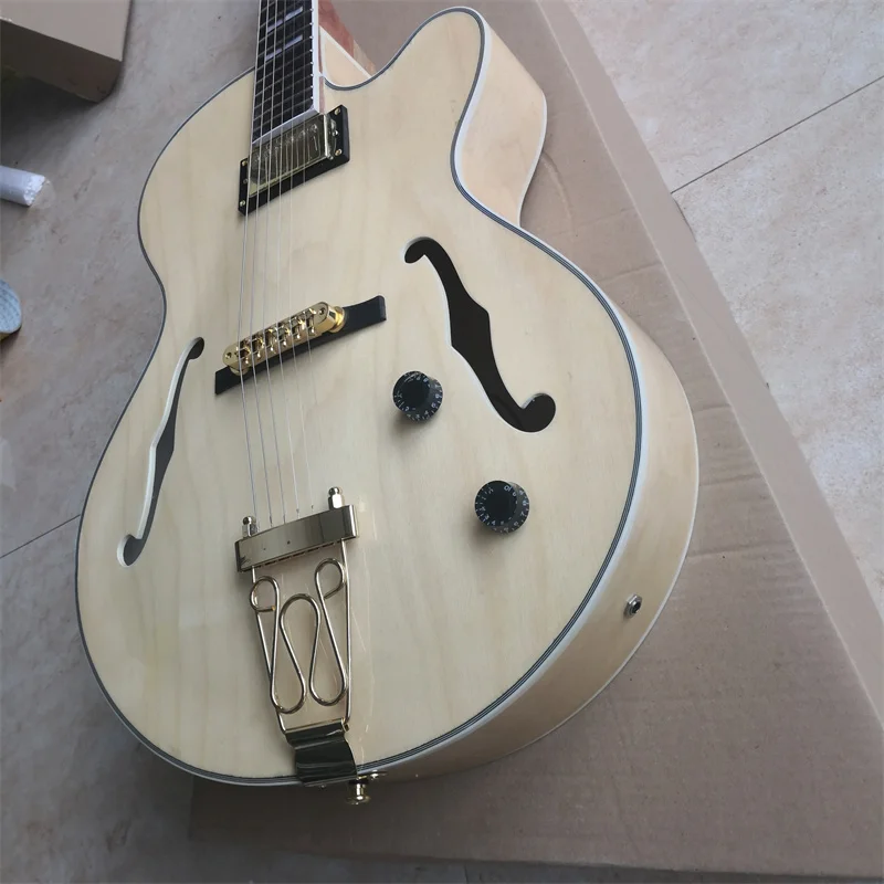 

Wood Hollow Thick Barrel F-hole 6-string Electric Guitar, Acoustic Guitar Camping Picnic Entertainment Essential,