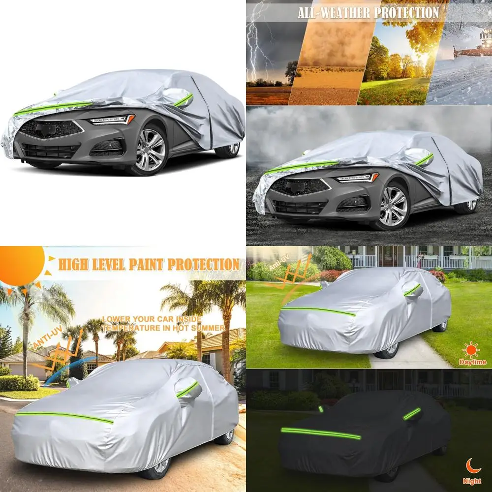 

Всепогодный 6-слойный серебряный автомобильный чехол с дверцей на молнии и ветрозащитными ремешками для моделей 2015-2024 гг.