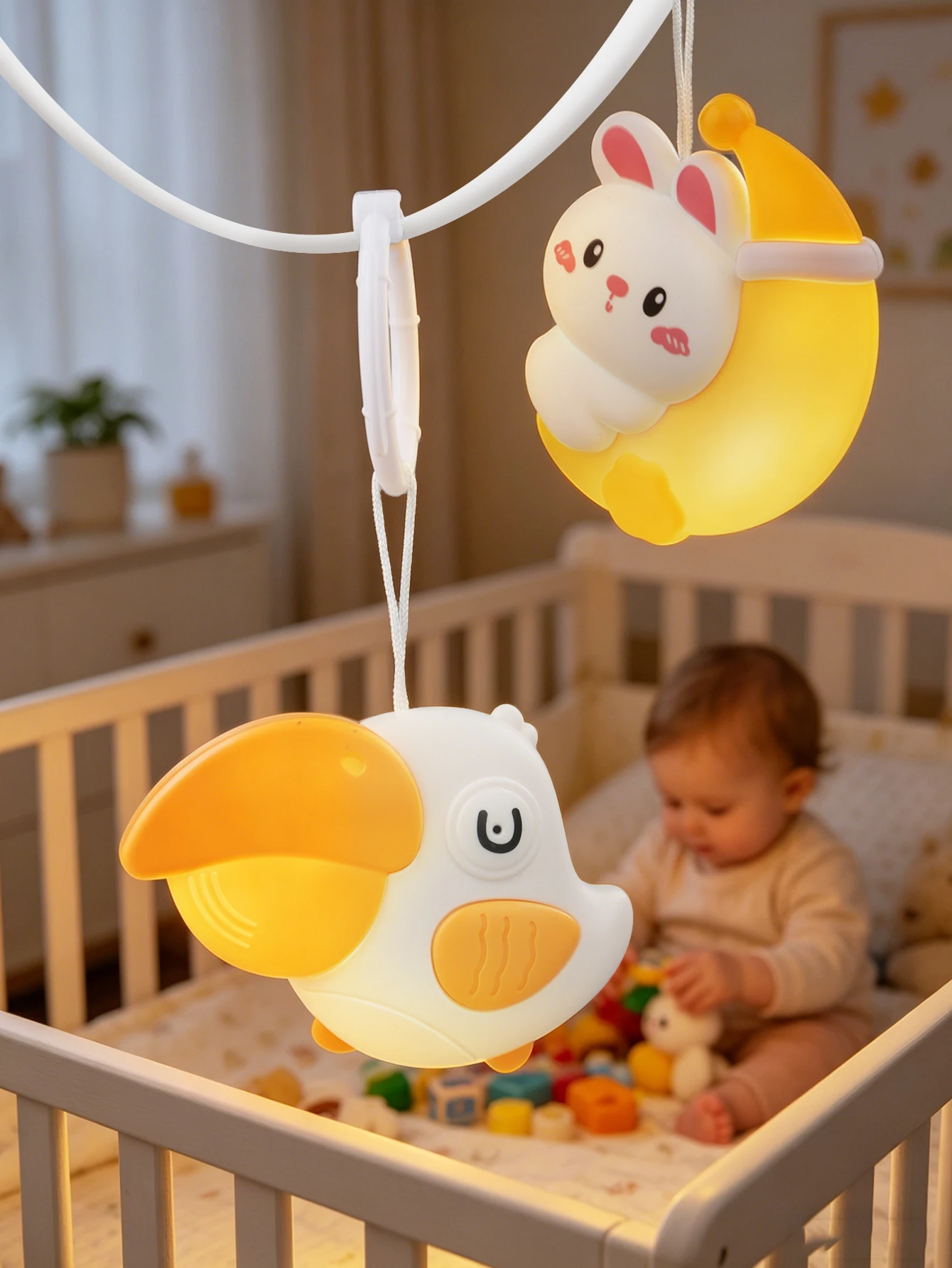 Bonita luz nocturna, instrumento de música relajante para dormir, colgante para cochecito de bebé, luz para dormir en el dormitorio, protección ocular para alimentación de bebé