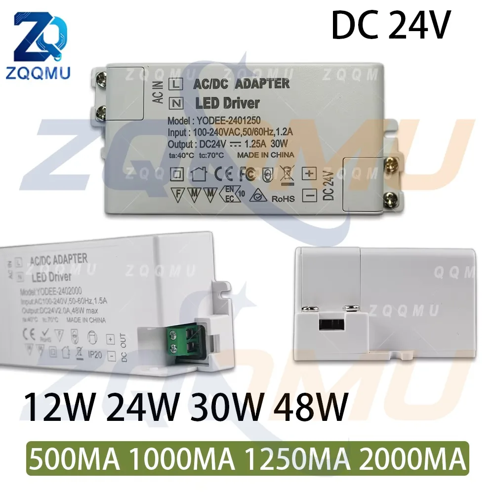 1Pcs AC 100-240V LED Transformer 12W 24W 30W 48W 60W DC 12/24V LED Driver Application DIY Ceiling Lamp Replacement Power Supply